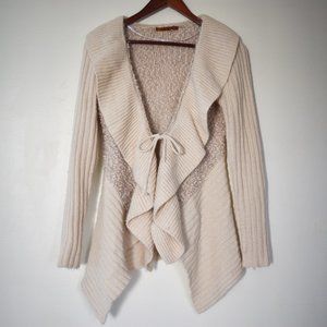 Belldini shiny cream textured cardigan with tie